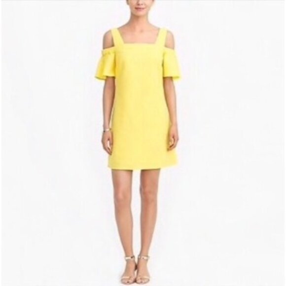 J. Crew Bright Yellow Basketweave Cold Shoulder Sundress Size XL‎ Summer - Picture 2 of 11